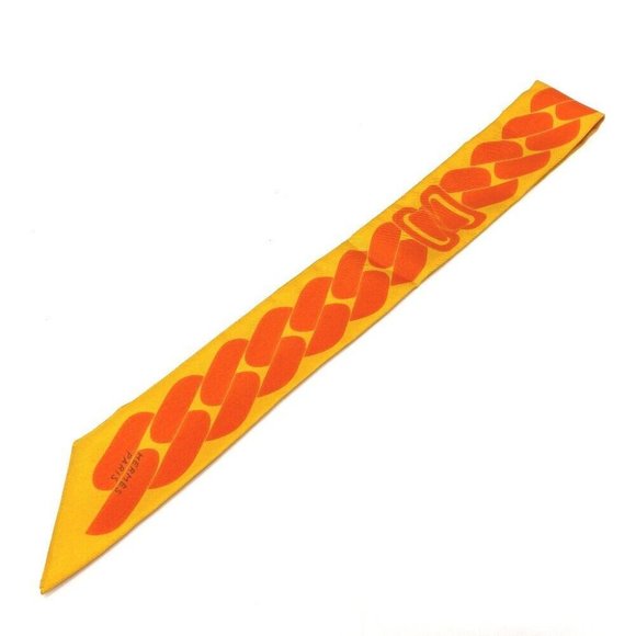 HERMES Chain motif Twilly Silk scarf bag accessories Scarf silk Orange - Picture 3 of 9